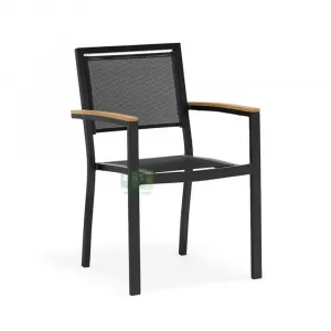 Modern Nordic Outside Dining Table and Wooden Arm Chair Set for Outdoor Garden Restaurant