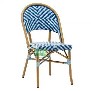 Bamboo Look Metal Outdoor Chair Rattan Woven for Cafe Restaurant