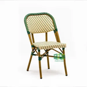 Nordic Design Aluminum French Bistro Dining Chair with Rattan Back
