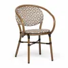 Bamboo Look Outdoor Garden Restaurant Furniture Set Fabric Arm Dining Chair