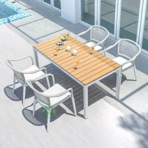 Wholesale Minimalist Outdoor Garden Aluminum White Rope Weaving Dining Chair