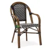 Bamboo Look Aluminum Wicker Rattan Bistro Chair with Arm for Cafe Restaurant