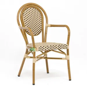 Metal Patio Rattan Woven Bistro Chairs Stackable Outdoor Furniture