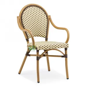 French Parisian Outdoor Patio Coffee Stackable Metal Bistro Rattan Dining Chair