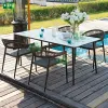 Cheap Outdoor Restaurant Black Pe Woven Wicker Rattan Dining Arm Chairs Furniture