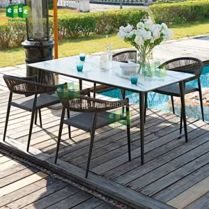 Cheap Outdoor Restaurant Black Pe Woven Wicker Rattan Dining Arm Chairs Furniture