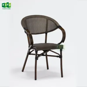 Modern Garden Patio Stackable Aluminum Metal Fabric Outdoor Dining Arm Chairs Furniture