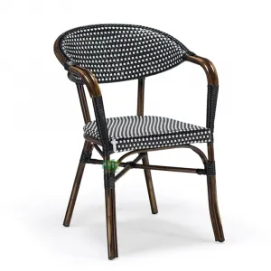 French Bistro Stacking Bamboo Look Metal Outdoor Rattan Chair