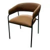 Metal Leg PU Upholstered Dining Arm Chair with Back