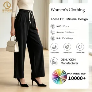 2026 Summer Womens Retro New Fashion Solid Color Double-Layer High Waist Breathable Slimming Wide Leg Pants Casual Loose Model