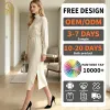 Best Top 10 Brand Clothing-Manufacturers Companies Custom Wholesale OEM Lady Elegant Crepe Mock Neck Casual Midi Dress for Women