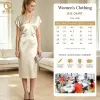 Clothing Factory Custom Simple Fashion Satin Woven Breathable Washable Solid Short Sleeve V Neck Midi Dress Casual Summer Ladies