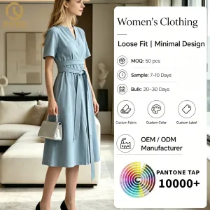 Clothing Manufacturer Undefined Custom Ladies Dress Vendor Cotton Made Women Midi Fashion Dress Supplier
