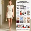 Cotton-Blend Chiffon Tweed Mini Dress Floral Woven Spaghetti Strap Casual Style Breathable Natural Waistline Digital Summer Midi