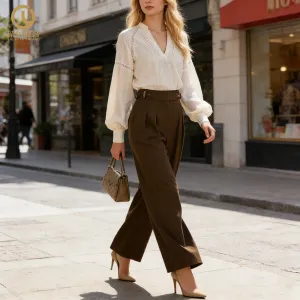 Cotton Linen High Waist Fashion Casual Loose Women Long Sleeve Pants Autumn Winter Khaki New Temperament Two Piece Women Set