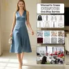Customizable Satin Vintage Casual Summer Womens V-Neck Sleeveless High Waist Solid Color A-Line Midi Everyday Casual Dress