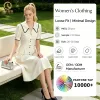 Design Your Own Women Cream Midi Dress Black Trim Lapel Collar Puff Short Sleeve Button-Down Pleated Skirt Cocktail Party Dress