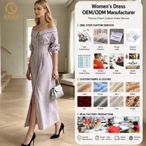 Designer Clothing Manufacturers in China Custom Wholesale Lady Elegant Poplin Dropped Shoulder Woven Shirt Maxi Dress for Women