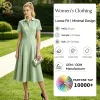 Factory Direct OEM ODM Womens Shirt Dress Short Sleeve Pointed Collar Button-Down Fitted Waist Flared Midi Office Casual Dress