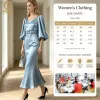 Guangzhou Factory Custom Wholesale Lady Summer Elegant Fashion Satin Balloon Sleeve Midi Women Casual Dress With Belt