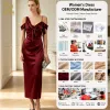 High End Elegant Womens Dress Short Sleeve Maxi Dress with V-Neck Polyester Woven Eco-Friendly A-Line Silhouette
