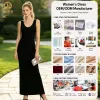 Black Ribbed Knit Bodycon Maxi Dress Sleeveless U-Neck Womens Evening Party Long Dress OEM Custom Manufacturer