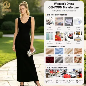 Black Ribbed Knit Bodycon Maxi Dress Sleeveless U-Neck Womens Evening Party Long Dress OEM Custom Manufacturer