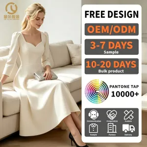 Female Clothing Manufacturers Custom Wholesale Lady Elegant Casual Long Sleeves V Neck Plain Midi Dress for Women