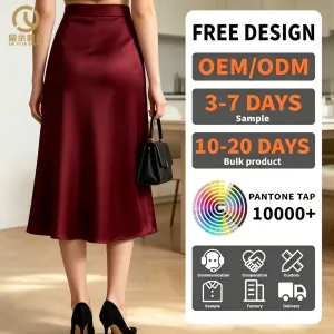 Hot Sale Womens Fashion Summer Office Midi Skirt Elegant High Waist Maxi with Ruffles Soft Smooth Satin Chiffon Plain Dyed