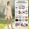 Low MOQ Custom Womens One-Shoulder Asymmetric Ruffle Mini Dress Wrap Draped Bodice Tie Waist Flowy Summer Cocktail Dress