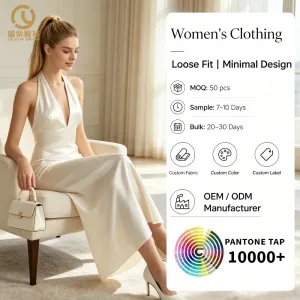 Low MOQ Custom 2026 New High-End Satin V-Neck Halter Dress for Women White French Style Backless Sleeveless Elegant Vest Dress
