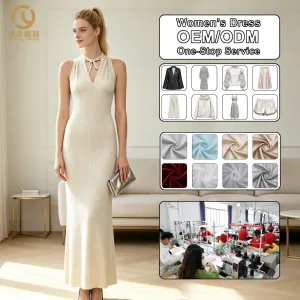 MOQ 50pcs OEM ODM Manufacturer Customized Womens Fashion New Style V-Neck Halter Long Dress Slim Fit Waist-Cinching Dresses