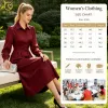 Made to Order Womens Burgundy Wine Long Sleeve Button-Down Maxi Dress Classic Collar Puff Shoulder Cuffed Pleated Waist Dresses