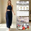 OEM ODM Customizable Cotton Linen Women Casual Summer V-Neck Sleeveless Solid Side Cut Out Tie Waist Flowy A-Line Midi Dress