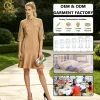 OEM ODM Factory Custom Womens Belted Shirt Dress Mock Neck Button-Down Patch Pocket Ruffled Hem Knee-Length Casual Dress