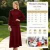 OEM Plus Size Available Custom Womens Burgundy Maroon Draped Maxi Dress High Neck Sleeve Ruched Waist Long Formal Evening Dress