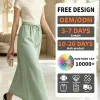 OEM Womens Chic New Fashion Retro High Elastic Waist Midi Skirt Casual Straight Style Size XS Anti-Static Silk Nonwoven Weaving