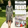 Premium Metallic Satin Womens High-Low Shirt Dress Long Sleeve Pointed Collar Button-Down Gathered Waist Asymmetric Midi Dress