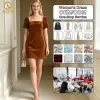 Womens Brown Velvet Mini Dress Mini Short Sleeve Square Neck Vintage Casual Woven Washable Spring Autumn Summer Party Dress