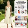 Womens Strapless Corset Midi Dress Sweetheart Neckline Ruched Bust Pleated Skirt Cream White Prom Party Dress OEM ODM Supplier