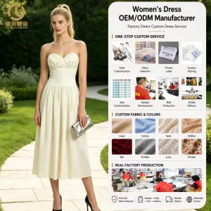 Womens Strapless Corset Midi Dress Sweetheart Neckline Ruched Bust Pleated Skirt Cream White Prom Party Dress OEM ODM Supplier