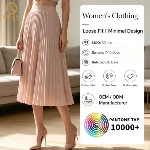 Womens 2026 Spring Retro Pleated Skirt New Fashionable Casual Solid Color with Ruffles Elastic Waist Trendy Chiffon Plain Dyed