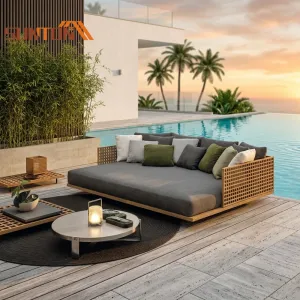 All Weather Garden Wicker Rattan Sofa Set Plastic Rattan 3 Seater Sofa Outdoor Luxury Teak Sofa Rattan Furniture