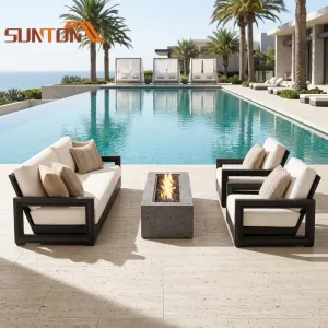 American Style Outdoor Aluminum Sofa Set with Wide Armrests Deep Seating Patio Furniture for Backyard