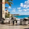 Coastal Outdoor Aluminum Sofa Set with Olefin Cushions Weather Resistant Patio Furniture for Beach Resort