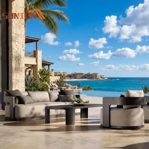 Coastal Outdoor Aluminum Sofa Set with Olefin Cushions Weather Resistant Patio Furniture for Beach Resort