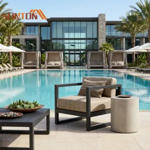 Commercial Outdoor Aluminum Sofa Set with Durable Powder Coated Frame for Hotel Poolside and Beach Club