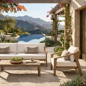 Eco Friendly Teak Sofas Garden Terrace Couch Hotel Villa Poolside Balcony Garden Seating Area Sofa Outdoor Furniture
