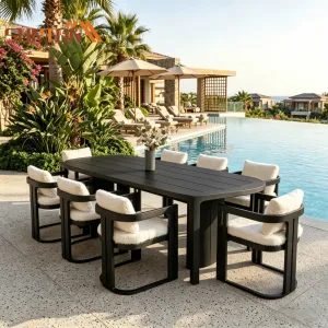 Extendable Metal Dining Table Set Modern Luxury European Design Eco-Friendly Outdoor Dining for Villa Hotel Use
