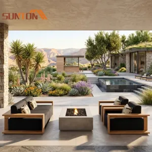 Foshan Very Strong Modern Outside Patio Rattan Couch Furniture Wooden Lounge Outdoor Furniture